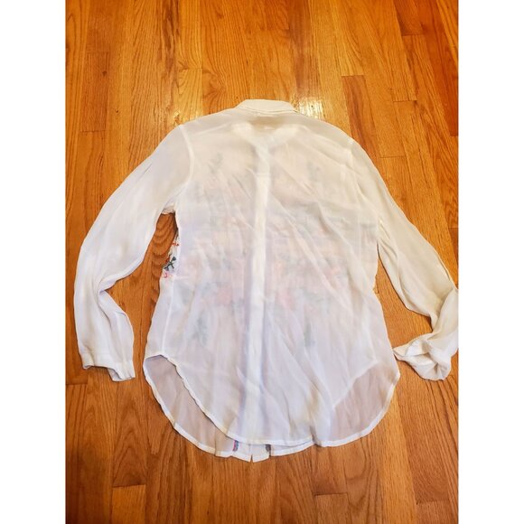 Boho Floral Embroidered Sheer White Button-Up Blouse Kyla Seo Feminine Small - Picture 6 of 8